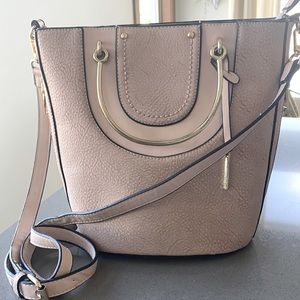 XOXO bucket bag handbag dusty rose brass accents